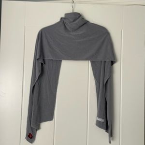 Scarf and face mask in one! Gray and white stripe scarf, brand- W.A.Y. Size OS